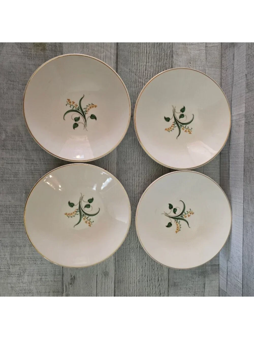 Set Of 4 Vintage Edwin Knowles Forsythia Gold Rim Bowls 5.5
